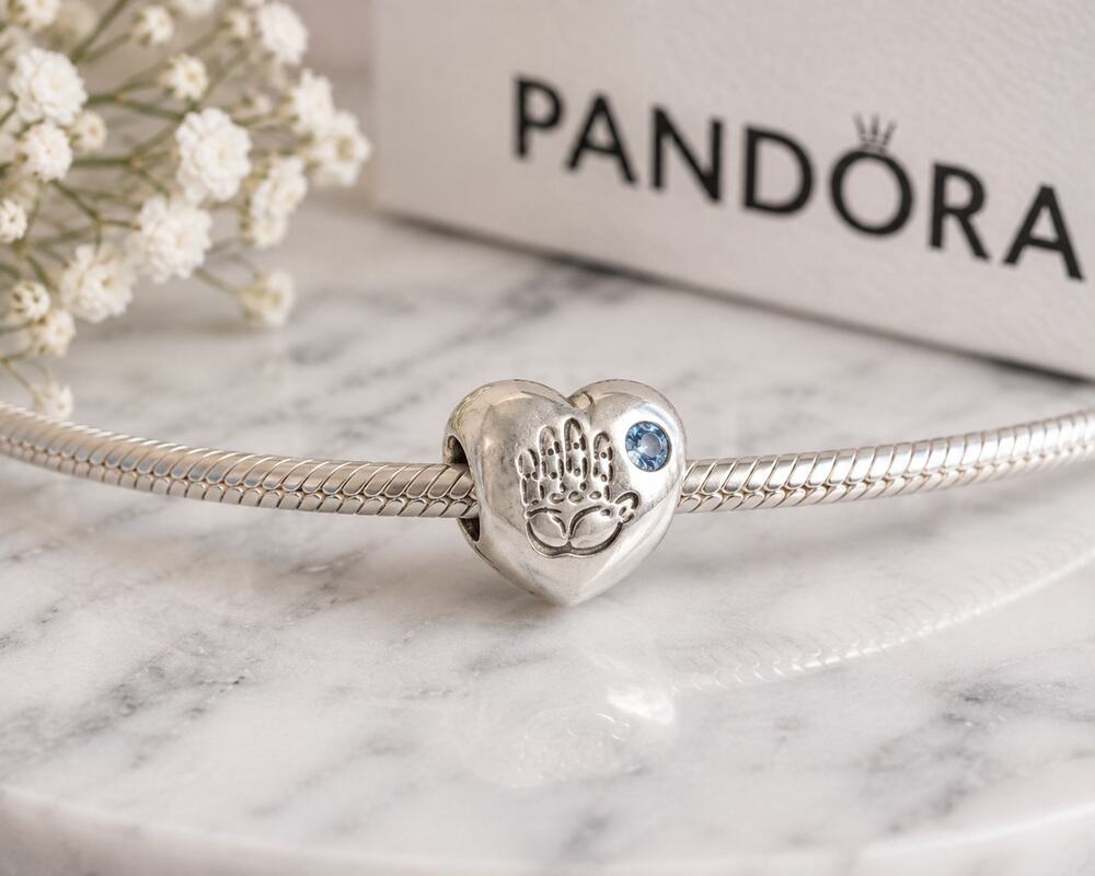 Pandora Baby Boy Handprint Heart Blue CZ Sterling Silver Charm 791281CZB